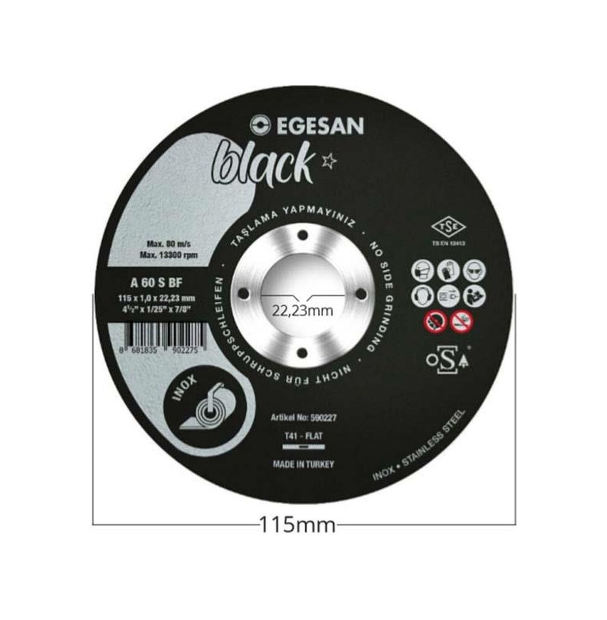 Egesan Black 115x1.0x22.23 Inox Paslanmaz Çelik İnce Kesme Diski 590227 A 60 S Bf - 25'li Paket