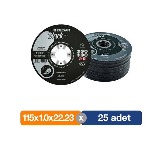 Egesan Black 115x1.0x22.23 Inox Paslanmaz Çelik İnce Kesme Diski 590227 A 60 S Bf - 25'li Paket